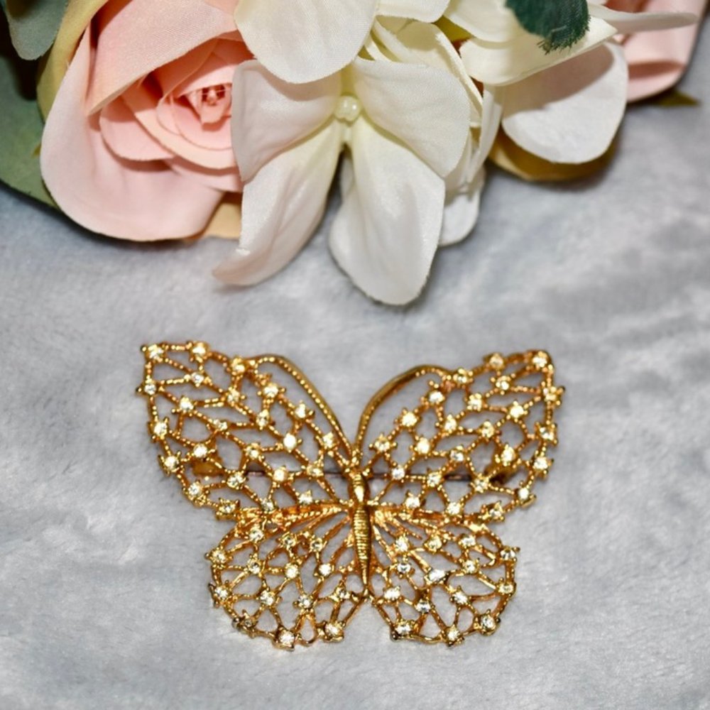 3 for 30 ~ Vintage Butterfly Brooch with Crystals